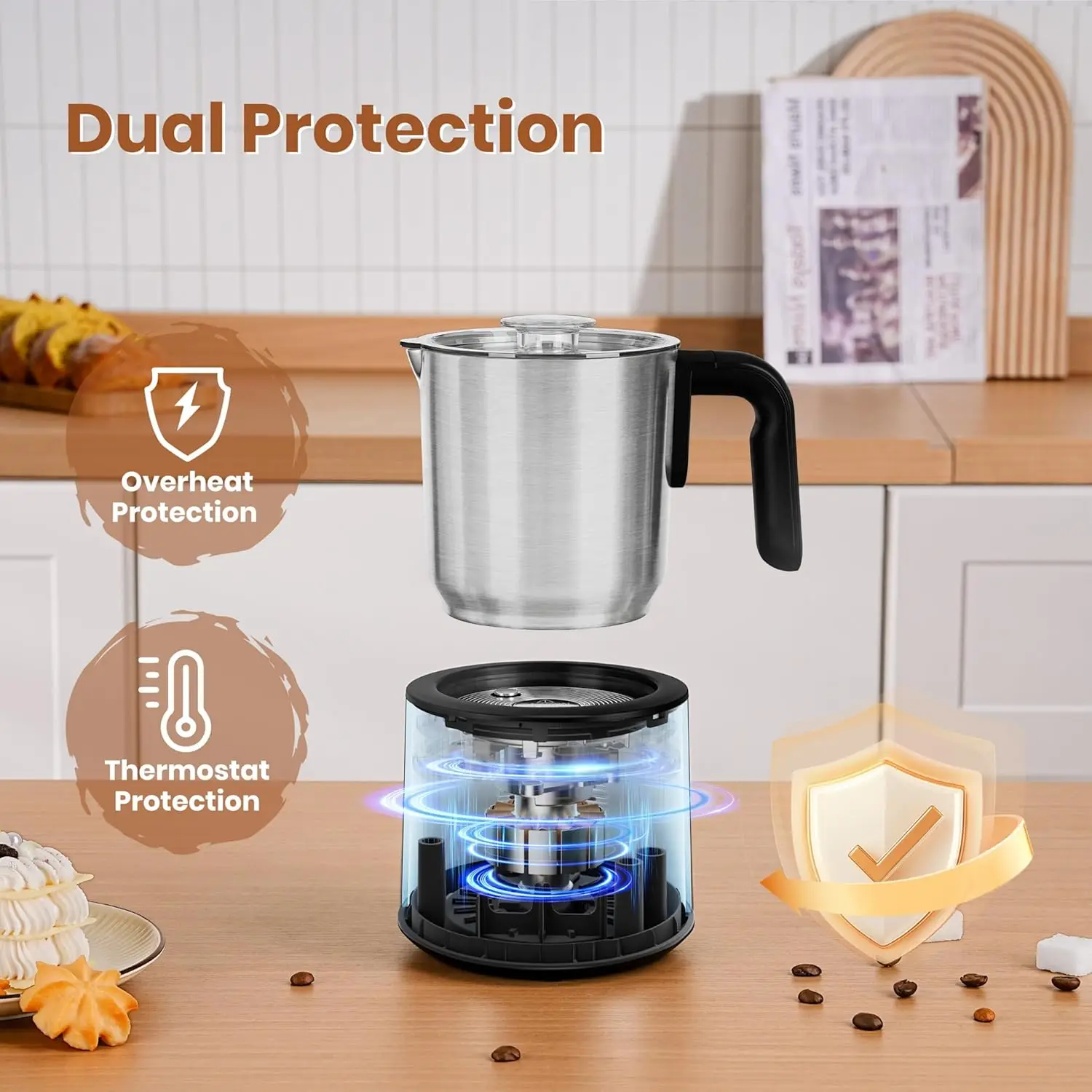 ماكينة صنع الشوكولاتة الساخنة مع رغوة الحليب وبخار 5 في 1، مكواة بخار الحليب الاحترافية، 17 أونصة/3.5 أونصة، ستانلس ستيل