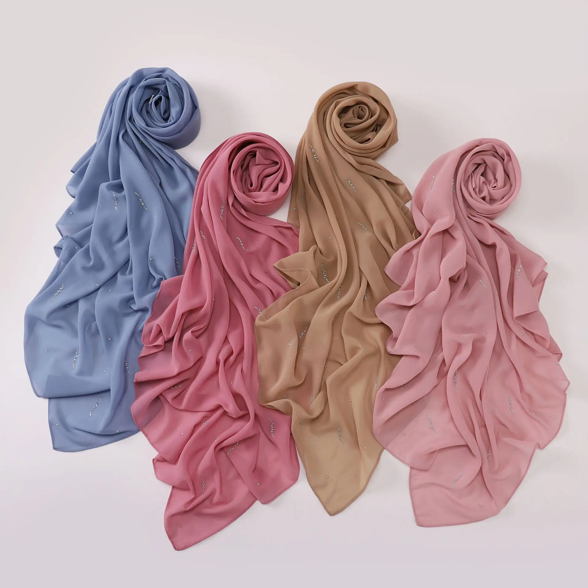 

110*110CM Pearl Chiffon Square Scarf for Women Solid Muslim Hijab Headscarf Wrap Islamic Turban Headband Bandana Kerchief Shawls