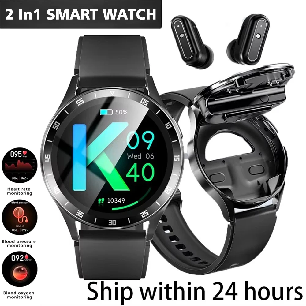 2 in 1 Smart Watch With Headset NFC TWS Bluetooth Earphone Heart Rate Blood Pressure Monitor Sport Fitness Watch For iOS Android