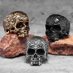 Vintage Carved Skull Stainless Steel Mens Rings Punk Gothic Halloween for Male Boyfriend Biker Jewelry Creativity Gift Wholesale