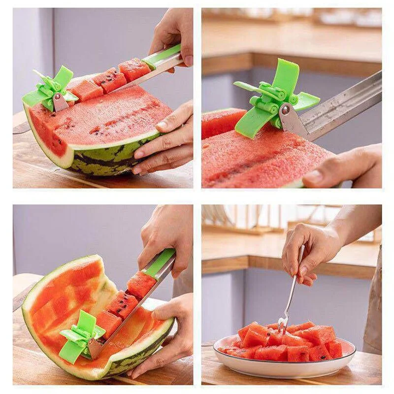 Stainless Steel Watermelon Slicer Cutter Windmill Shape Design Kitchen Gadgets Salad Fruit Slicer Cutter Tool