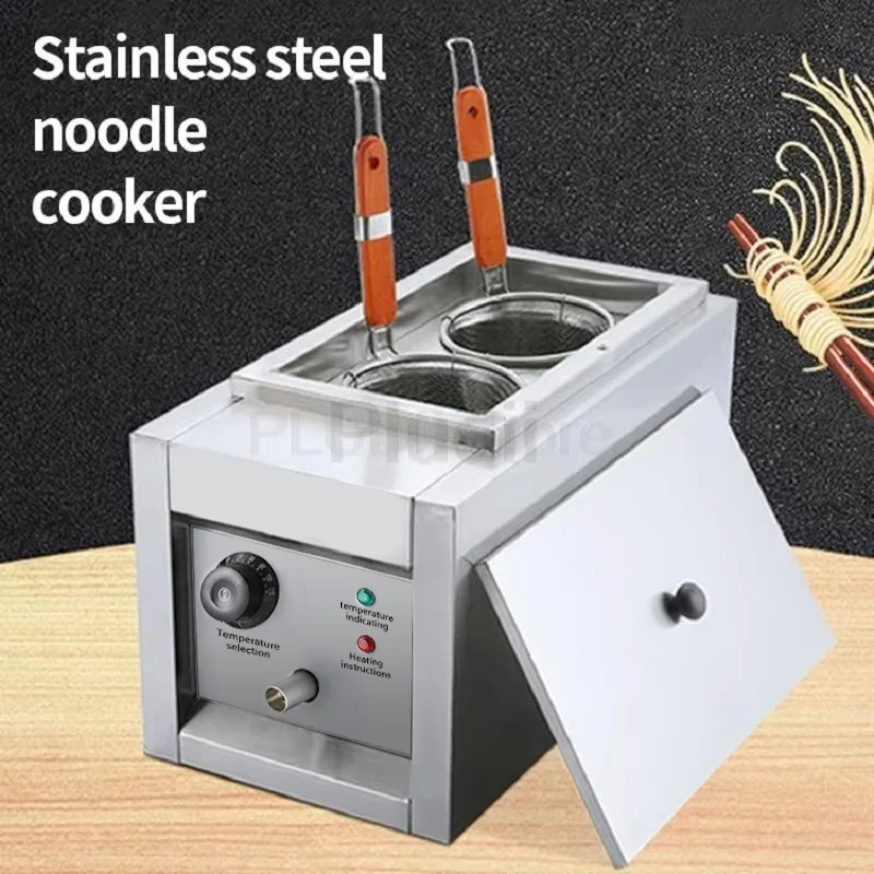 

2000W Electric Noodle Cooker 220V Double Pot Stainless Steel Noodle Cooking with Warmer Station Machine for Restaurant Kitchen