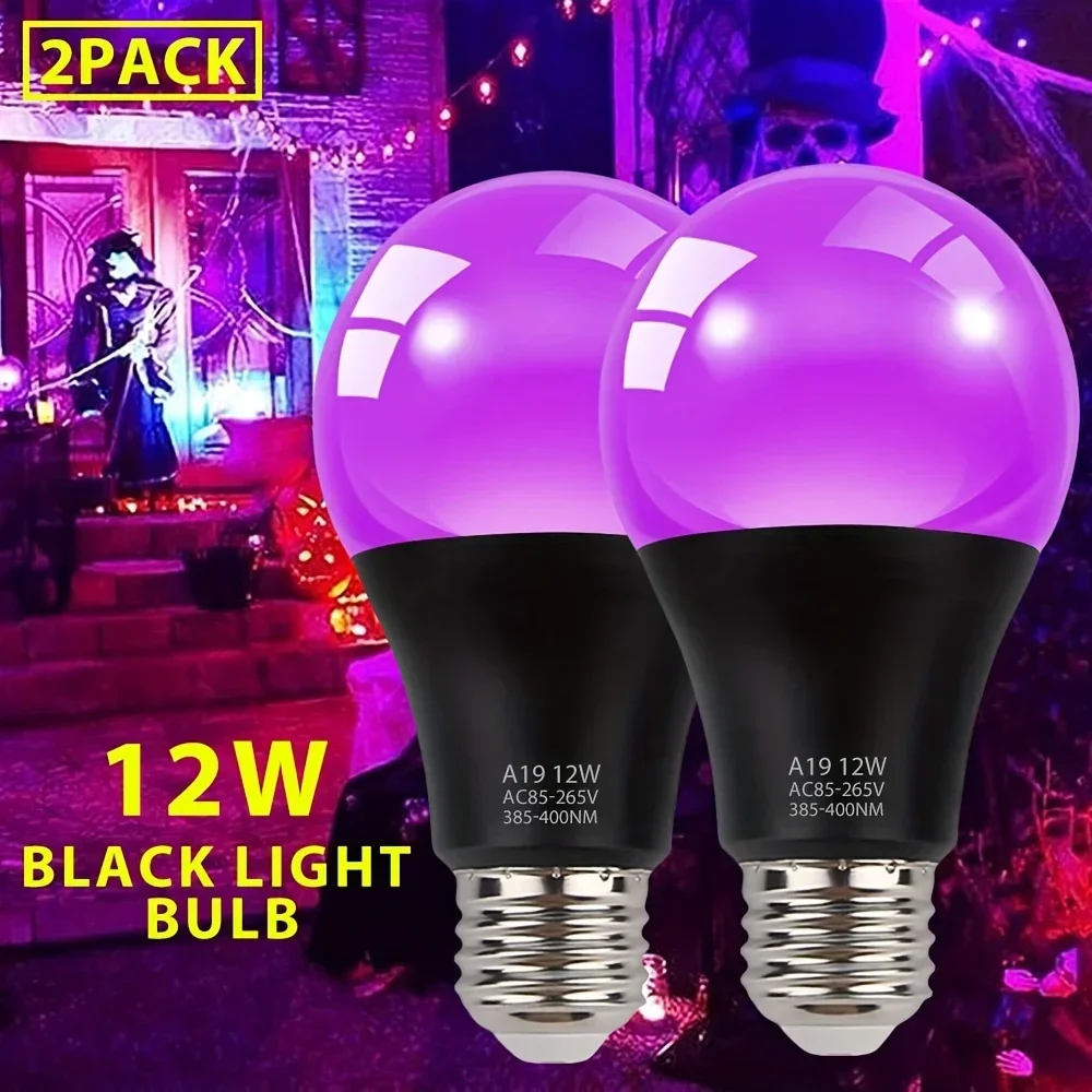 E26/27 12W Purple Light Bulb Glow in The Dark Party Supplies Party Lamp Blacklight Bar Fluorescent Decoration UV Atmosphere Bulb