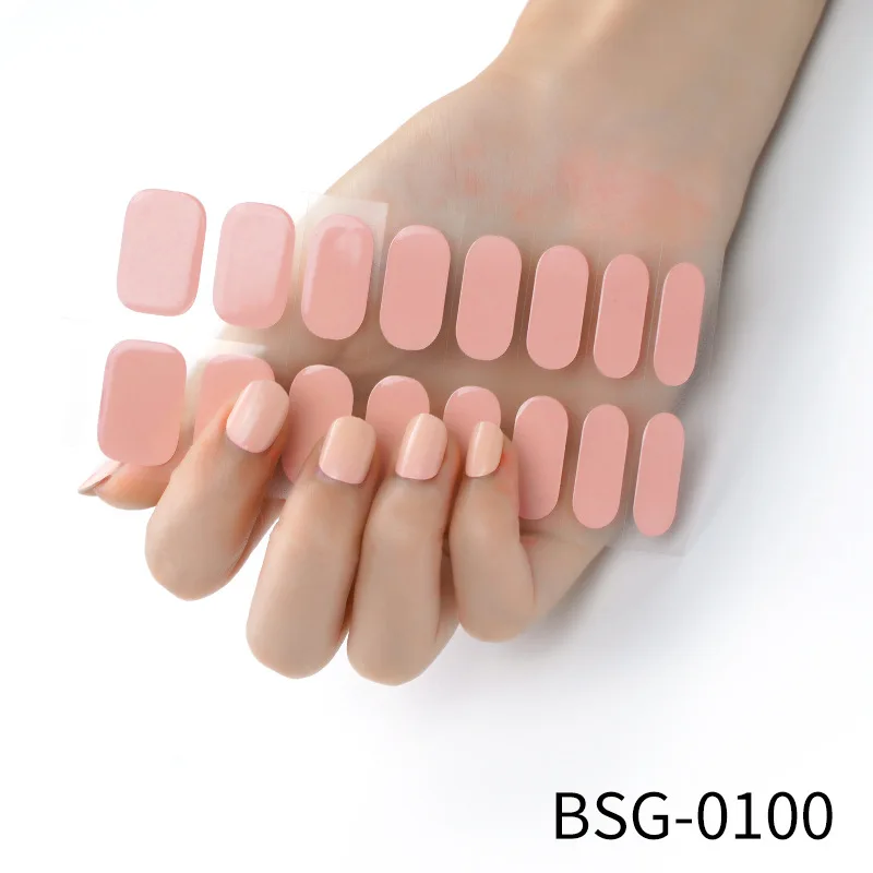 16 Tips Gel Manicure Solid Color Semi-cured Nail Stickers UV Lamp Need Full Cover Nail Decals  Nail Decoration