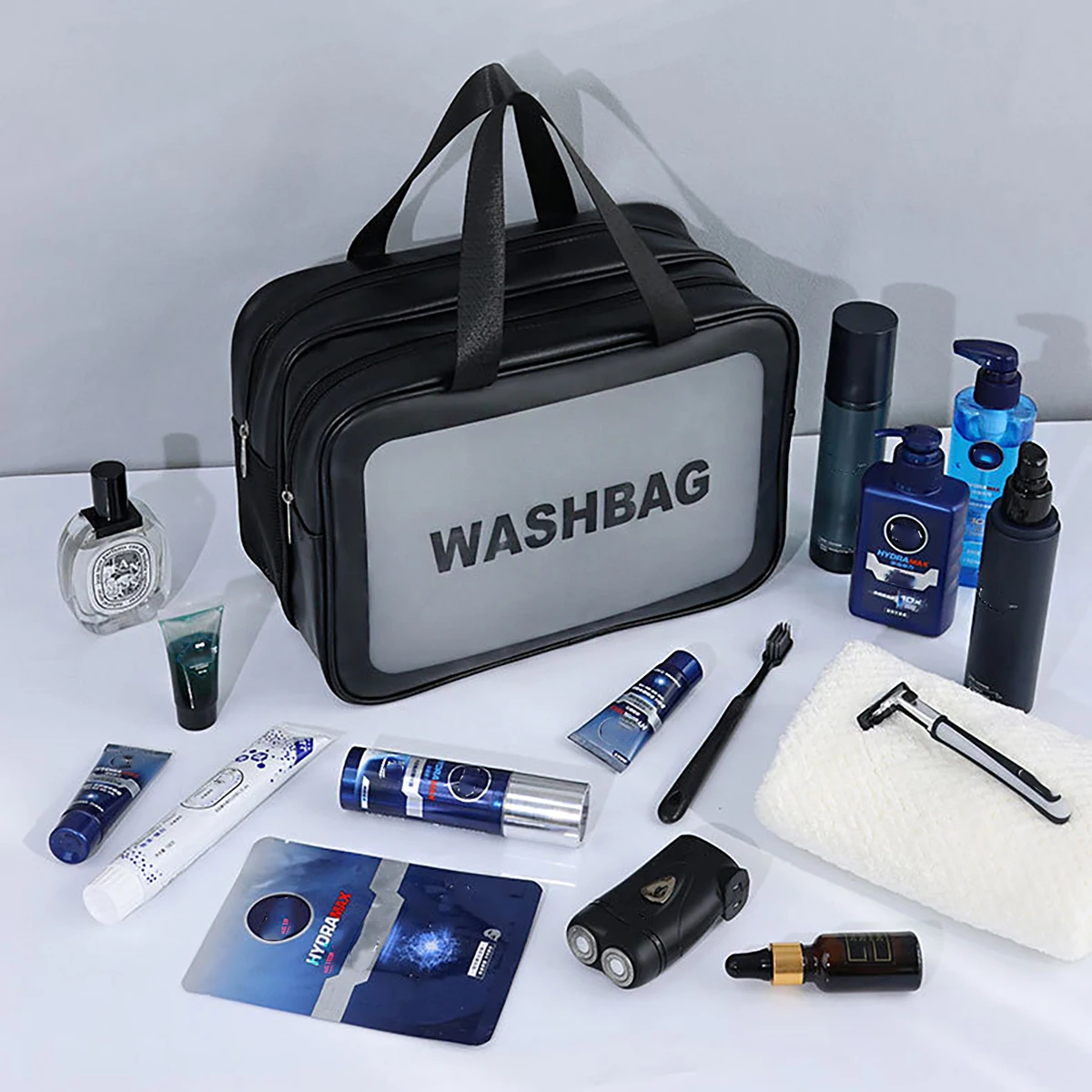 Fashion Portable Large Capacity Makeup Bag; Double Layer Frosted Dry Wet Separation Wash Bag; Multifunctional Travel Storage Bag