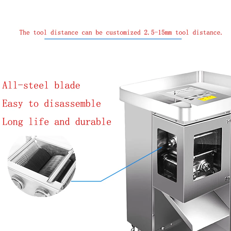 Affettatrice commerciale per carne in acciaio inossidabile, trituratrice per cubetti, taglio flky, taglierina elettrica 220V