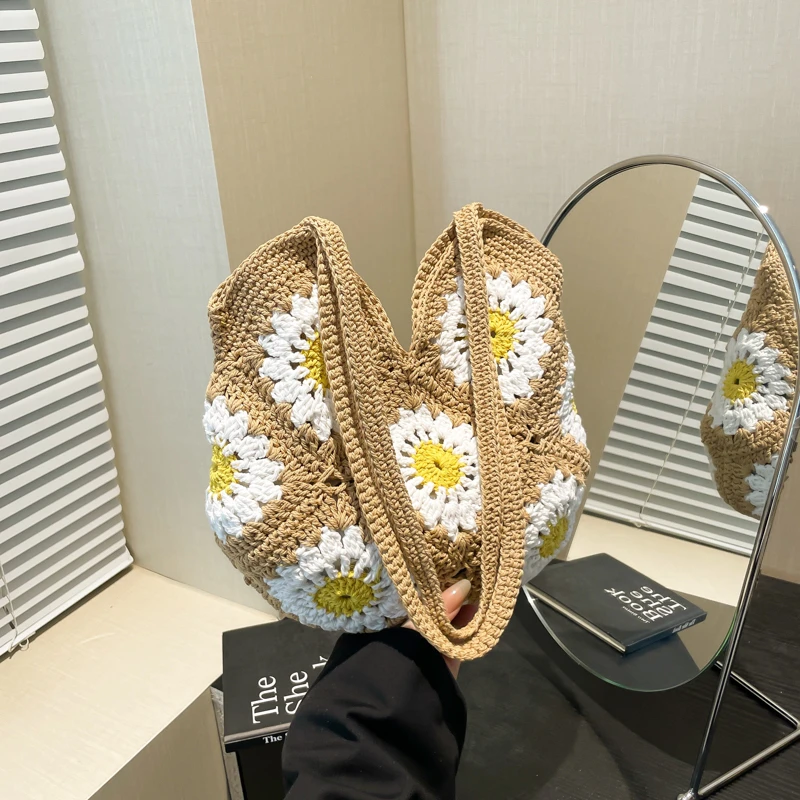 

Fabric Large Capacity Flowers Shoulder Bags Sewing Thread 2025 New High Quality Bags for Women Versatile Casual Tote Bags