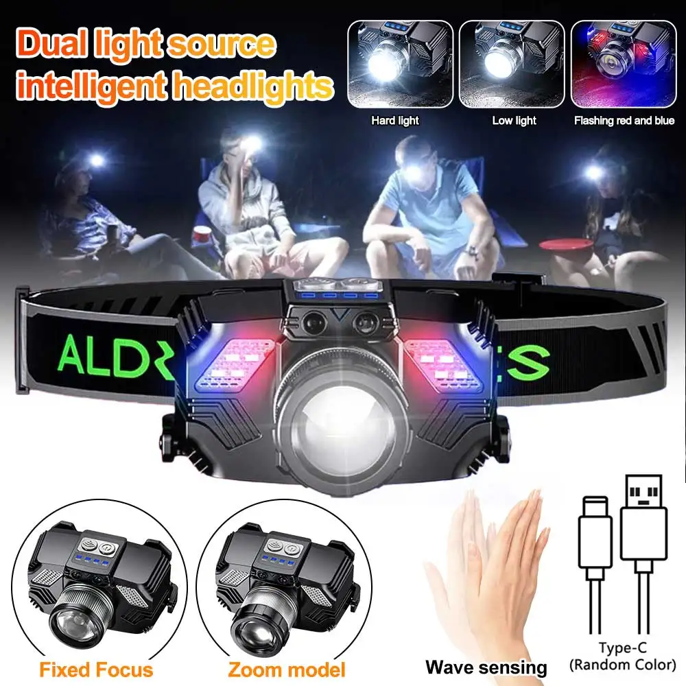 Zoomable LED Headlamp Usb Rechargeable Headlight Motion Sensor Waterproof Head Lamp Headlight