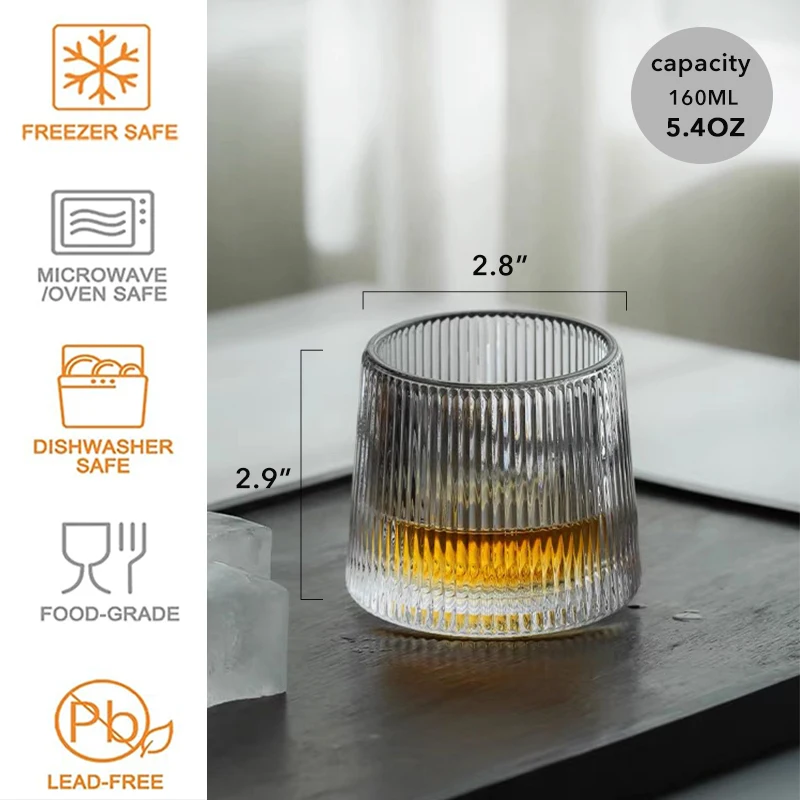 Spinning Whiskey Glass Whiskey Tumblers, Old Fashioned Scotch & Bourbon Glasses,Whisky Brandy Cups for Home Party Wine Glass