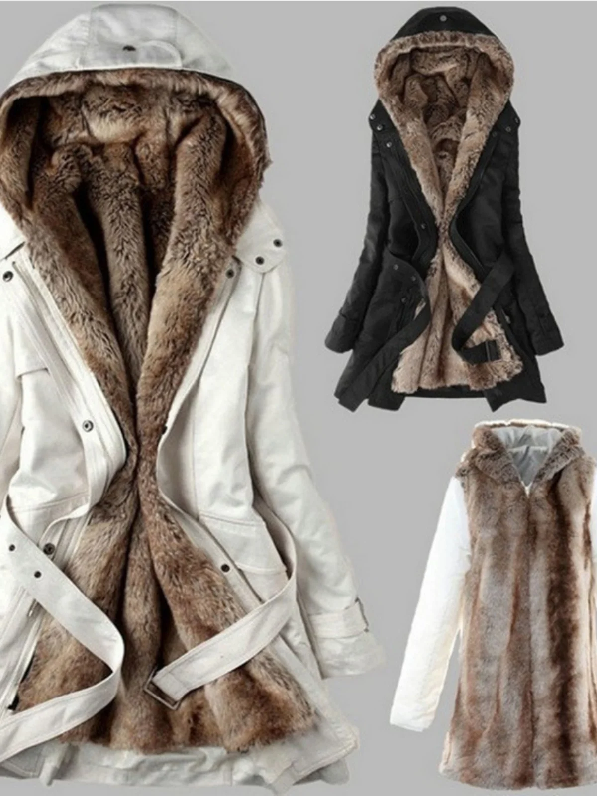 

Women's Thiened Woolen Jaet with Hood Medium And Long Street Sle Loose Fit Coat Long Sve Button Closure Autumn Outer...