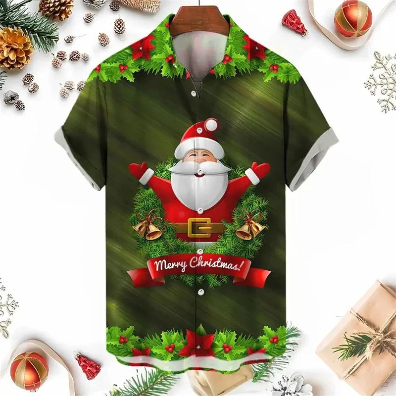 Funny Santa Claus Christmas Tree 3D Printed Shirts For Men Clothes Give Mens Xmas Gift Blouses Cosplay Y2k Lapel Blouse Clothing