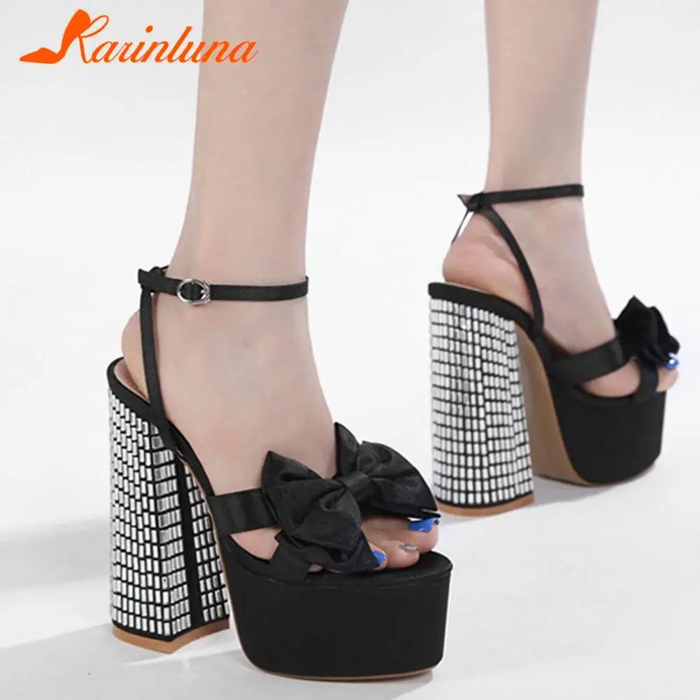 Ankle Buckle Platform Women Sandals Summer 2023 New Hot Sexy Elegant Rhinestones Shoes Thick Heels Sandals Bowknot Decor Sandals images - 6