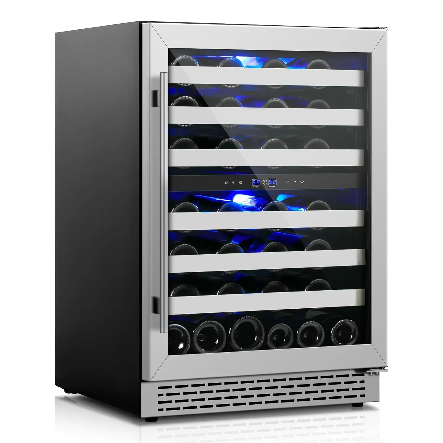 24 Inch Wine Cooler Refrigerator, 46 Bottle Dual Zone Wine Fridge Cooler Under Counter with Upgrade Compressor, Customized