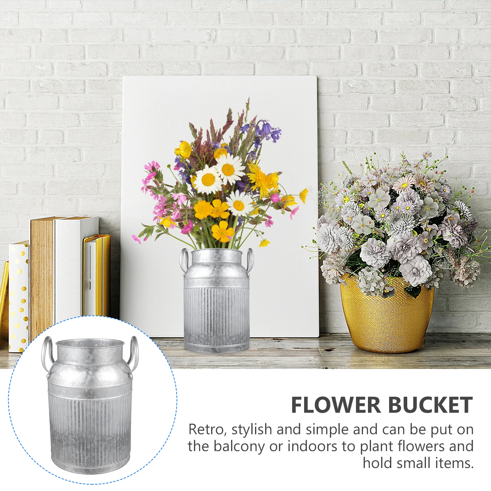 

Pastoral Flower Pot Vintage Vase Buckets Floral Decorative with Handles Vases Home Flowers for