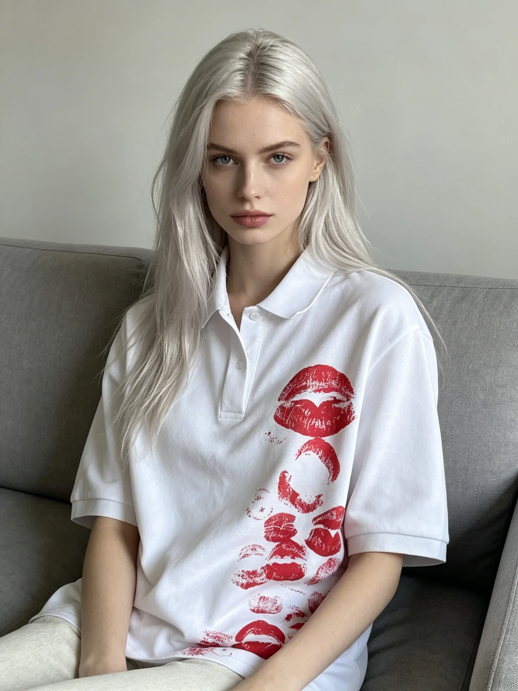 New Popular Women's Polo Shirts, Lip Print Printed Polo Shirts