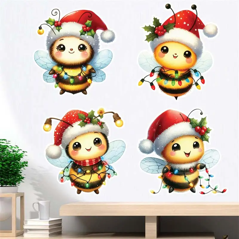 

Cuet Christmas Bee Wall Sticker Kids Room Decor Bathroom Toilet Living Room Decor Cabinet Refrigerator Home Decor Decals M1089