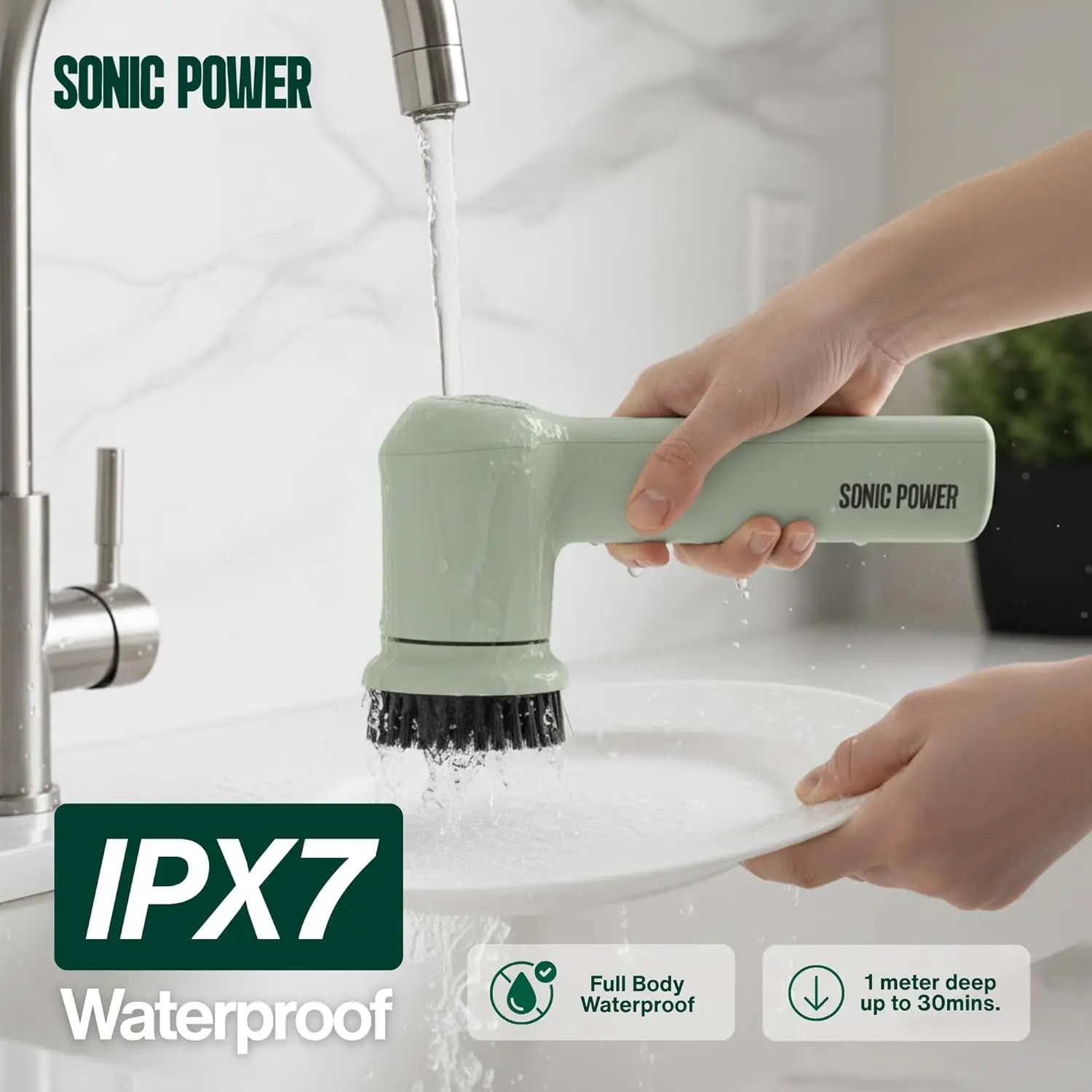 電動スピンスクラバー、ハンドヘルド＆人間工学に基づいたデザイン、IPx7防水、4つの多目的アタッチメント、長持ちする充電式バッテリー |