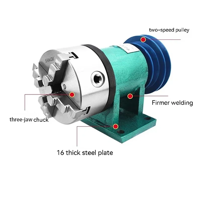 Household Lathe Spindle Assembly DIY Small Woodworking Rotating Seat 80 Three-jaw Chuck Flange Pulley