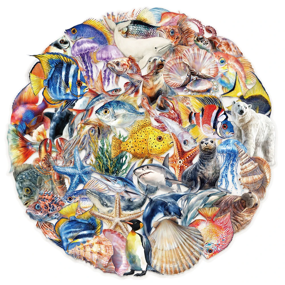 

10/30/50pcs Transparent Realistic Animal Stickers Cool Sea Fish Cartoon Decals Notebook Suitcase Bike Waterproof Sticker Kid Toy