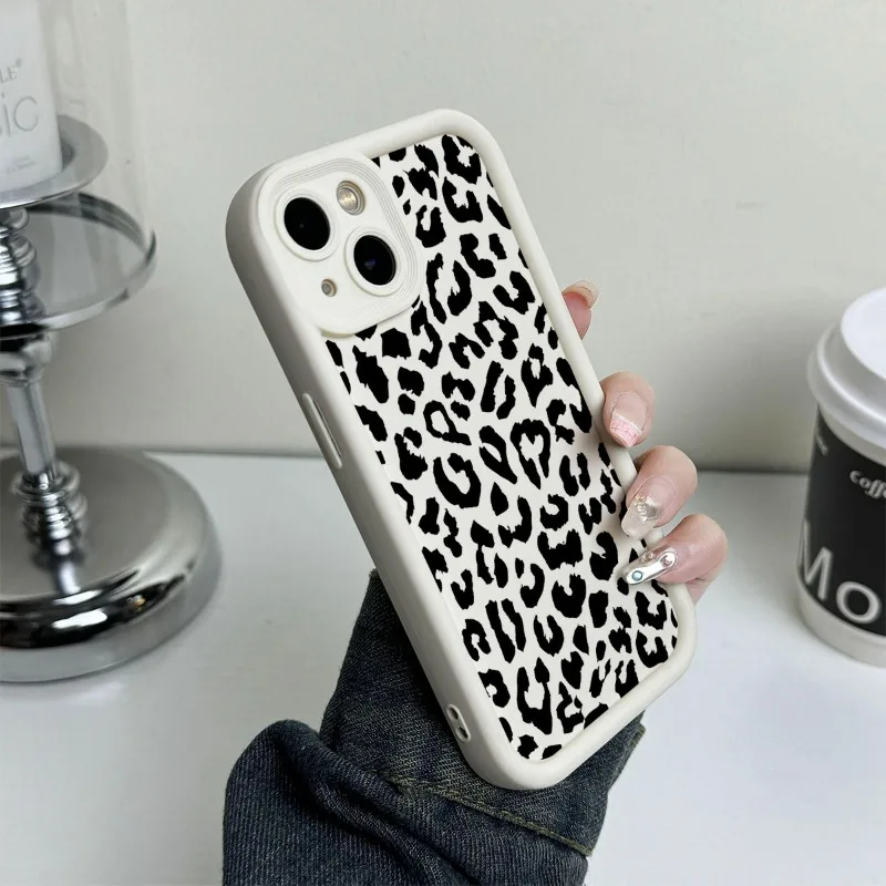 Black Leopard Print Pattern Silicone Phone Case For iPhone 11 12 13 14 15 16 Pro Max 14 15 Plus Shockproof Soft Cover