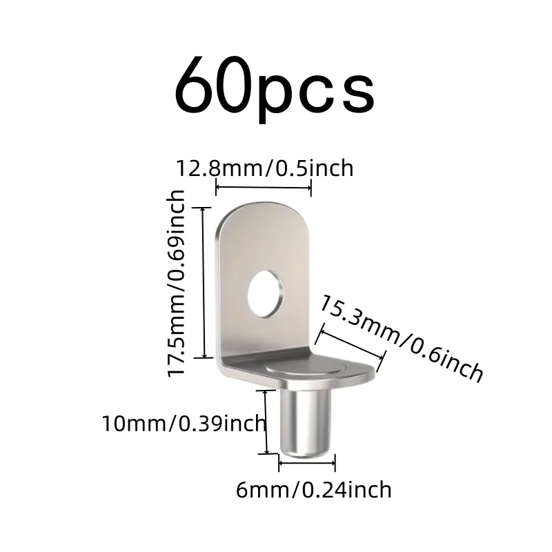 60 pcs 6*10mm Cabinet Shelf Brackets, Rust Resistant Finish, Furniture Board Fixing Wardrobe Layer Pins