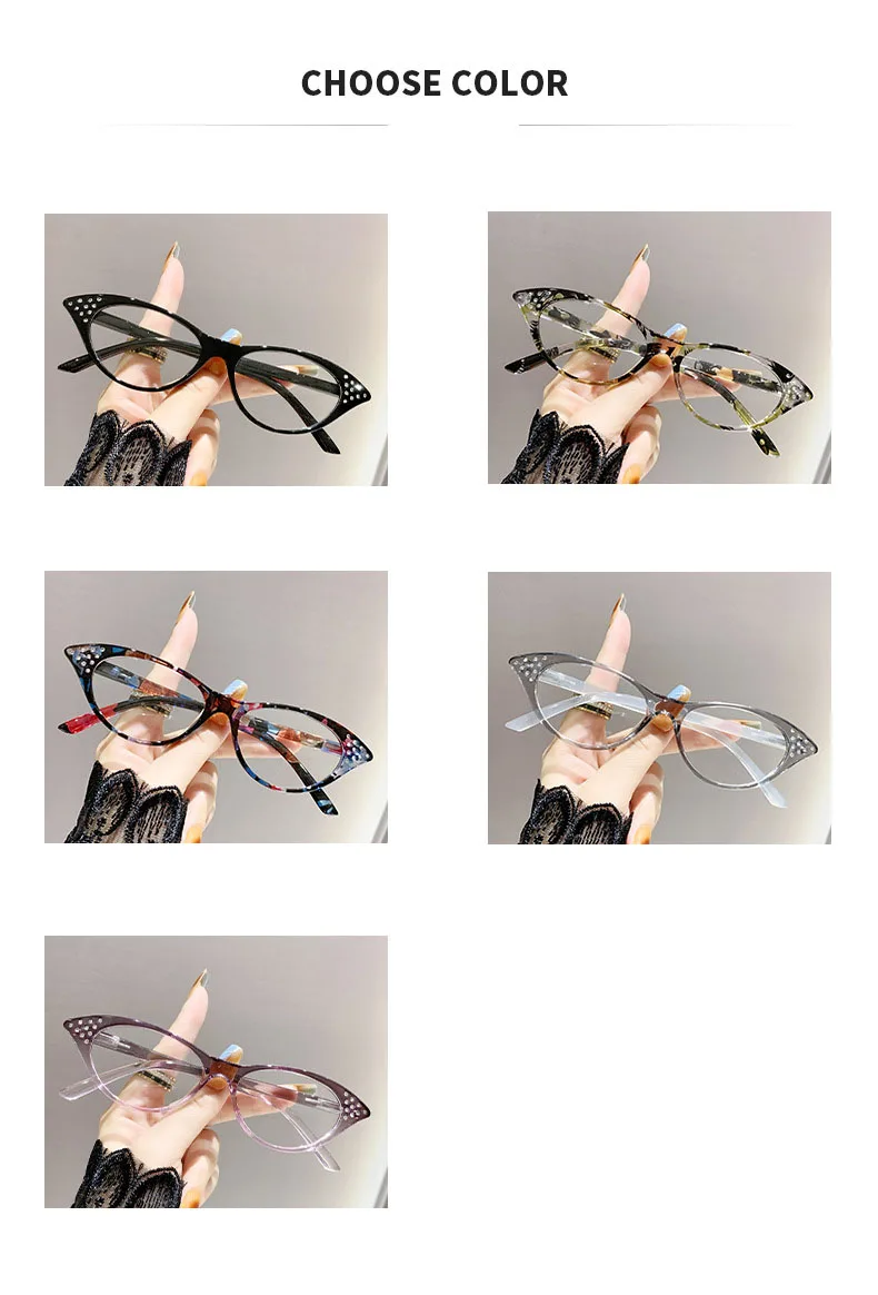 Neue Lesebrille Mann Frau Cat Eye Strass Leser Unisex Mode Blockieren Blau Licht Brillen Bunte Brillen – Detail 10