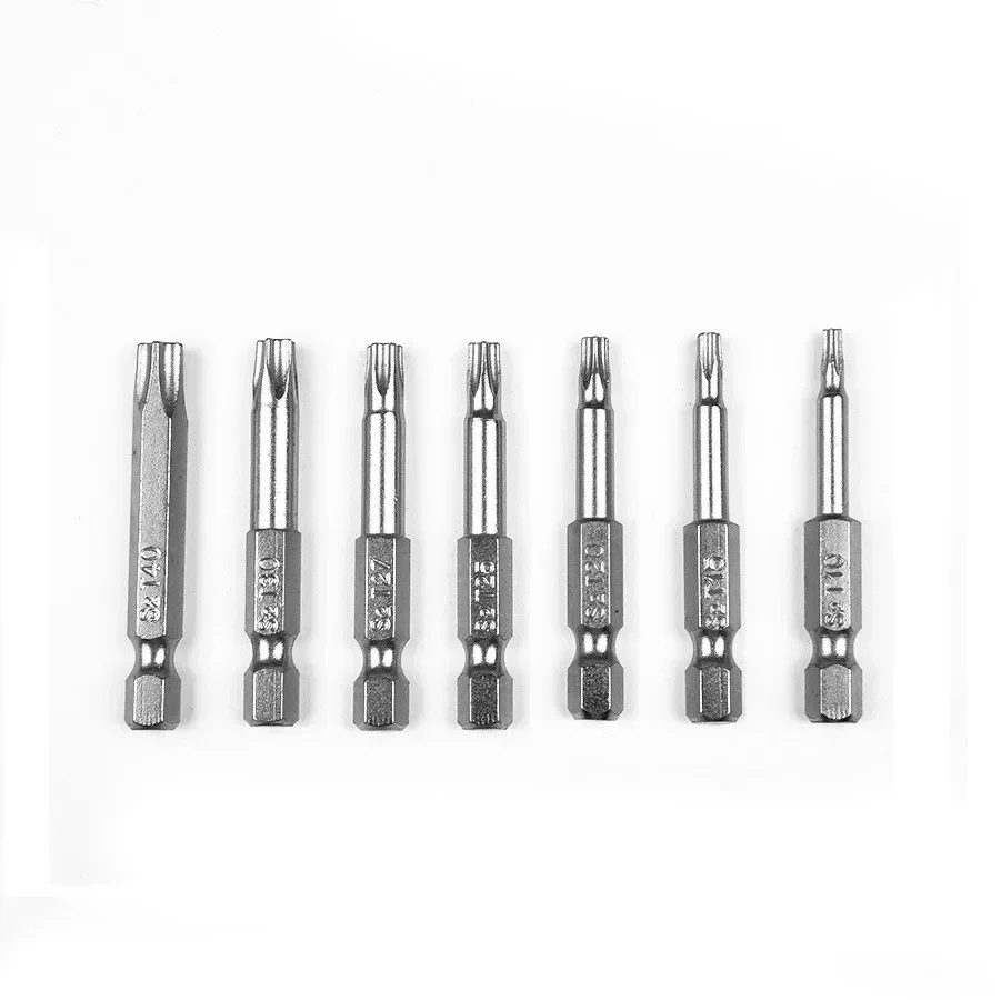 7Pcs/set 50mm 1/4 Hex Shank Five-Point Magnetic Torx Screwdriver Bits T10-T40 Alloy Steel Five Star Screwdriver Bit