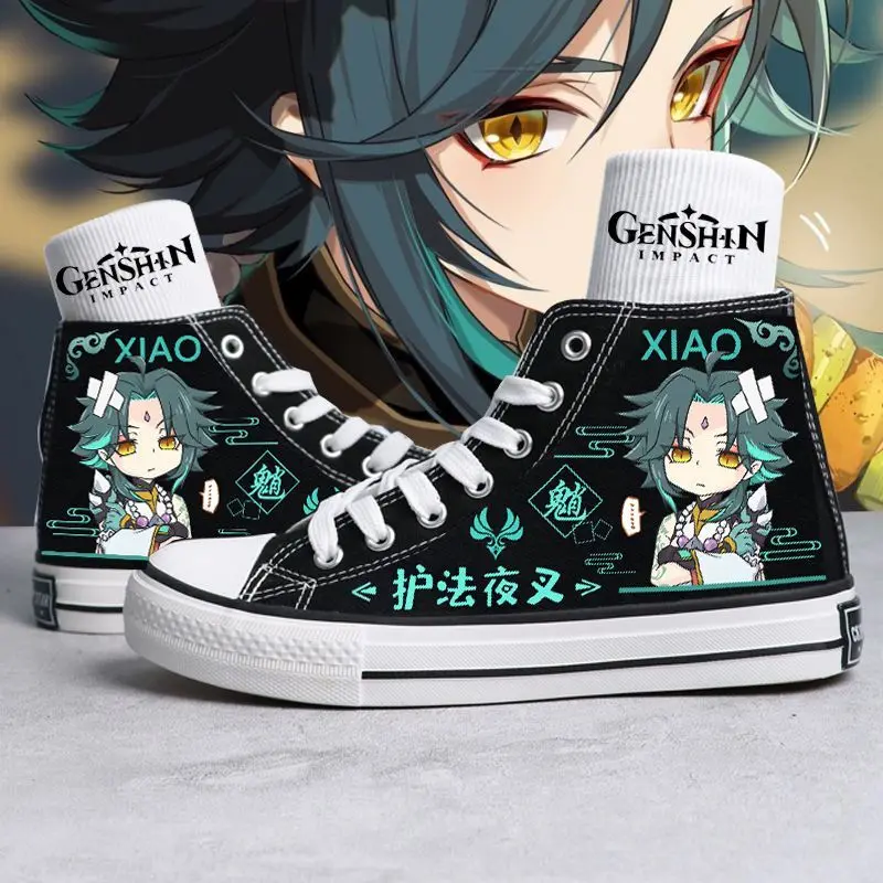 Genshin Impact Shoes Canvas High Top Sneaker 3D Print Cosplay XIAO Shoes for Boys Girls Studebts Kawaii Shoes Anime Kids Gifts