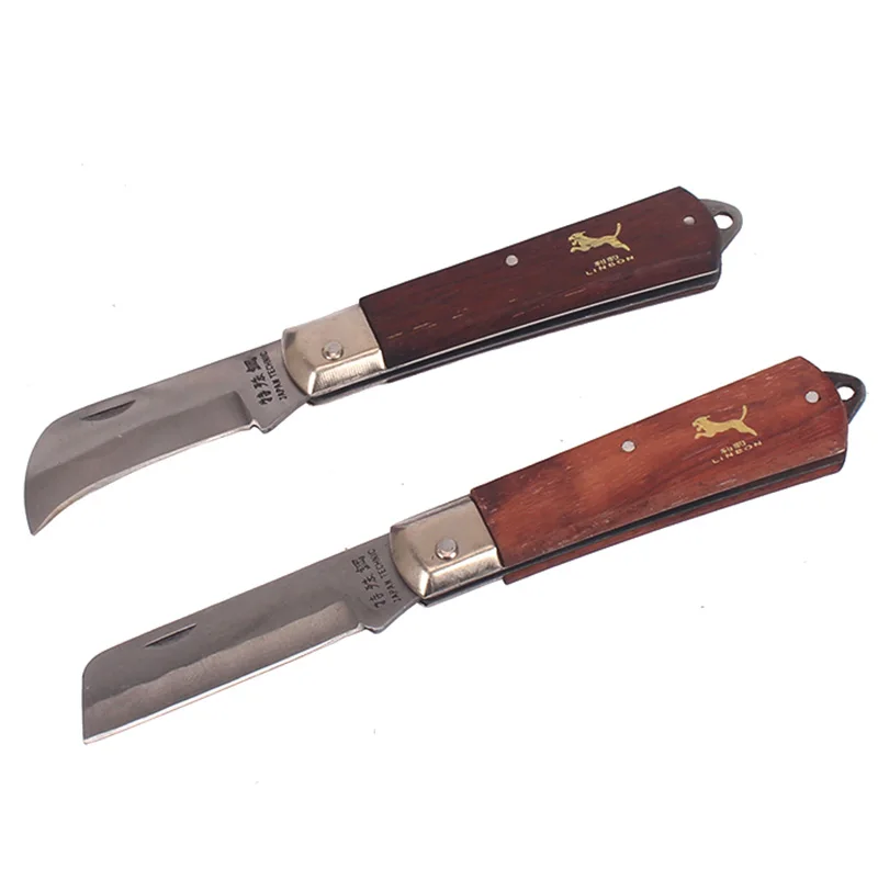 LINBON Steel Mushroom Knife Wallpaper Rosewood Handle Sickle Pocket Folding Knife Electrician Knife Camping Survival Tool