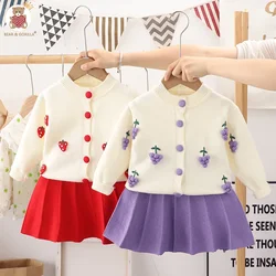 Girls' Long Sleeve Knitting Suit 2023 Autumn Winter New Girls' Sweater Cardigan Knitting Top + Skirt Two Piece Set Ropa De Niño