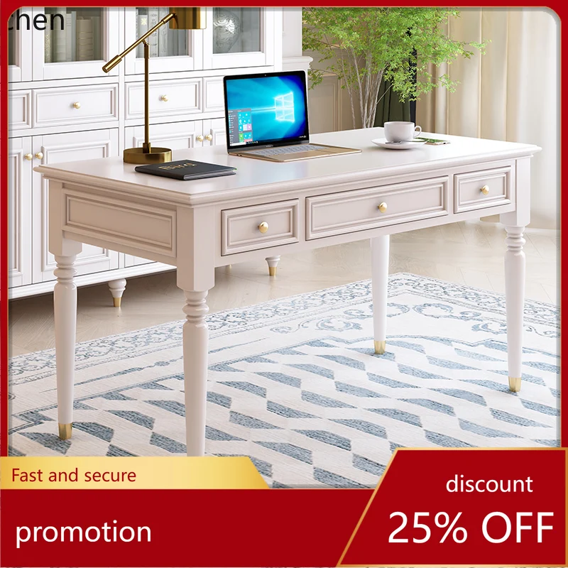 HXL Ivory White Solid Wood Desk Chair Adult Desk Computer Office Desk