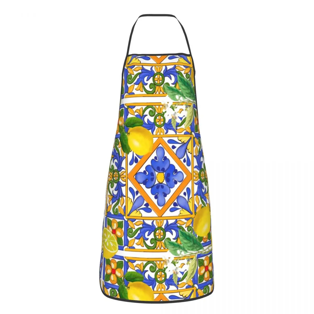 Custom Mediterranean Summer Fruit Lemons Tiles Apron Women Men Unisex Bib Cooking Kitchen Tablier Cuisine Chef Baking