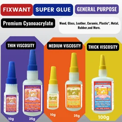 FIXWANT Thin Medium Thick Liquid Super Glue General Purpose Premium Cayanocarylate Adhesive for PVC Wood Metal Plastic and More