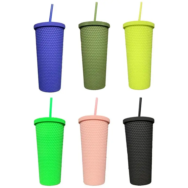 Water Bottle Reusable Water Glass Coffee Mug Double Wall Water Thermos Bottle Studded Cup With Lid And Straw For Home Office