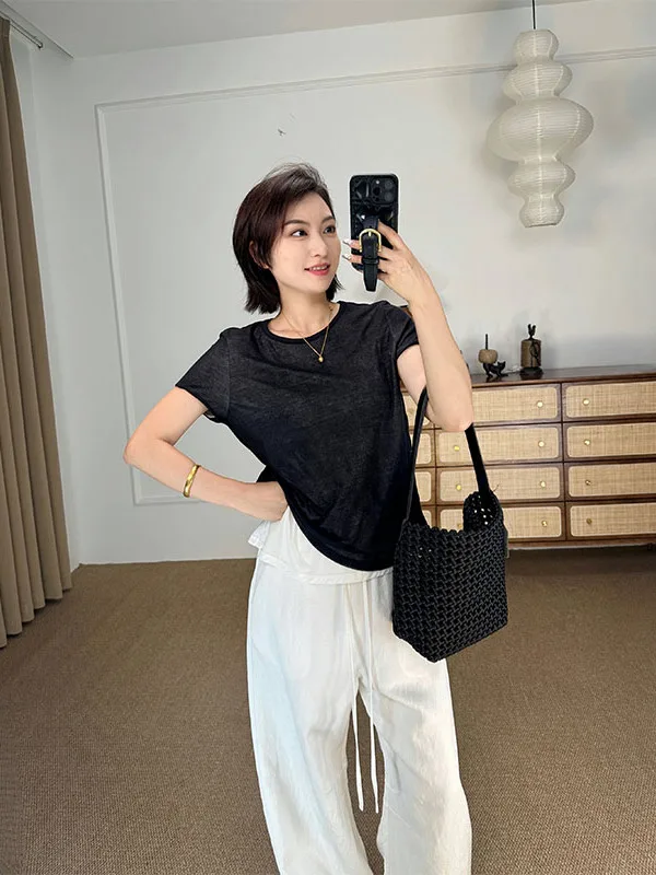 

Casual round Ne ort Sve T-irt 3687 Versatile Commute Sle Summer New Arrival Cotton 00% Moisture ng Thin Model