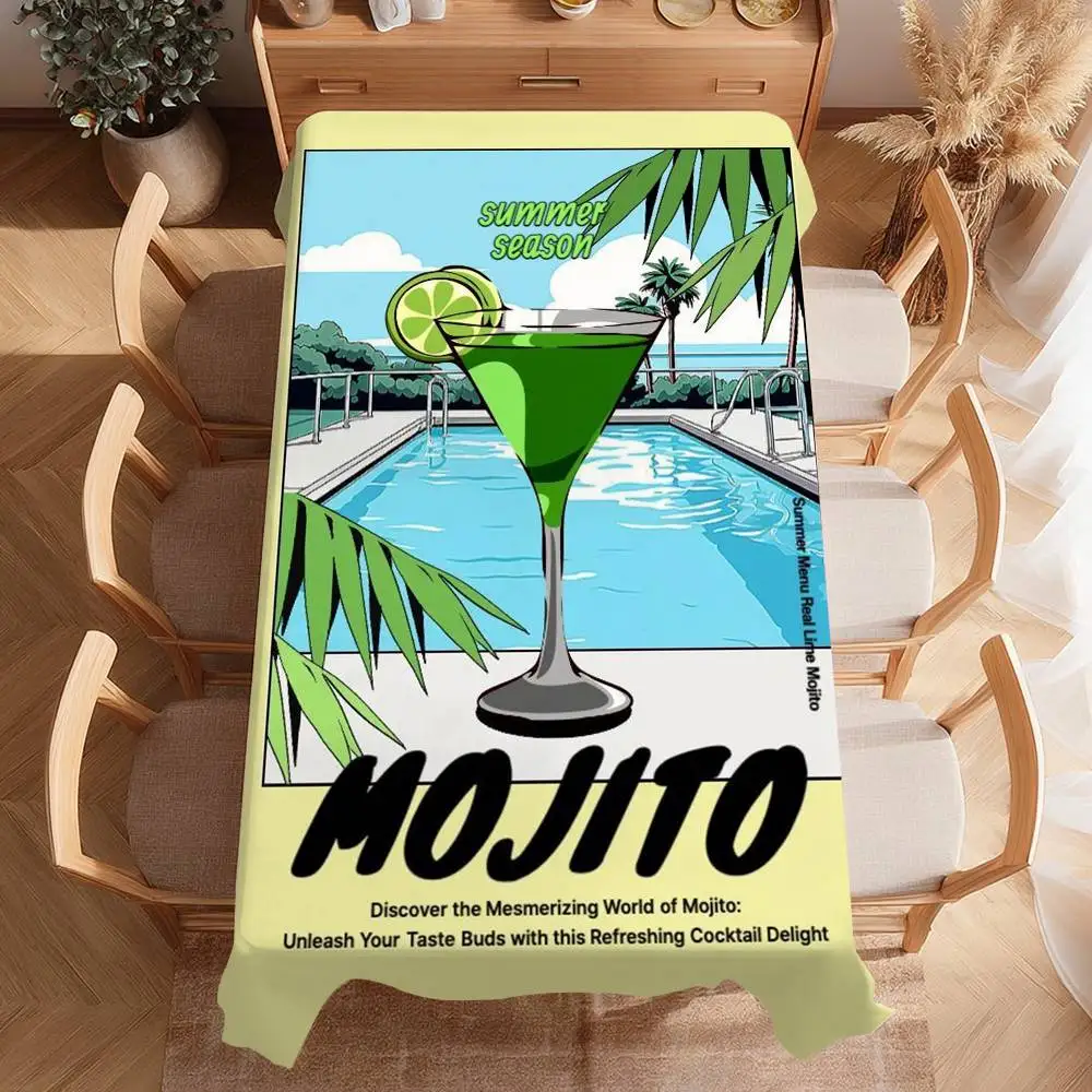 

Cocktail Drink Mojito Table Cloth Picnic Terrace Restaurant Holiday Party Washable Stain-Proof Polyester Tablecloth