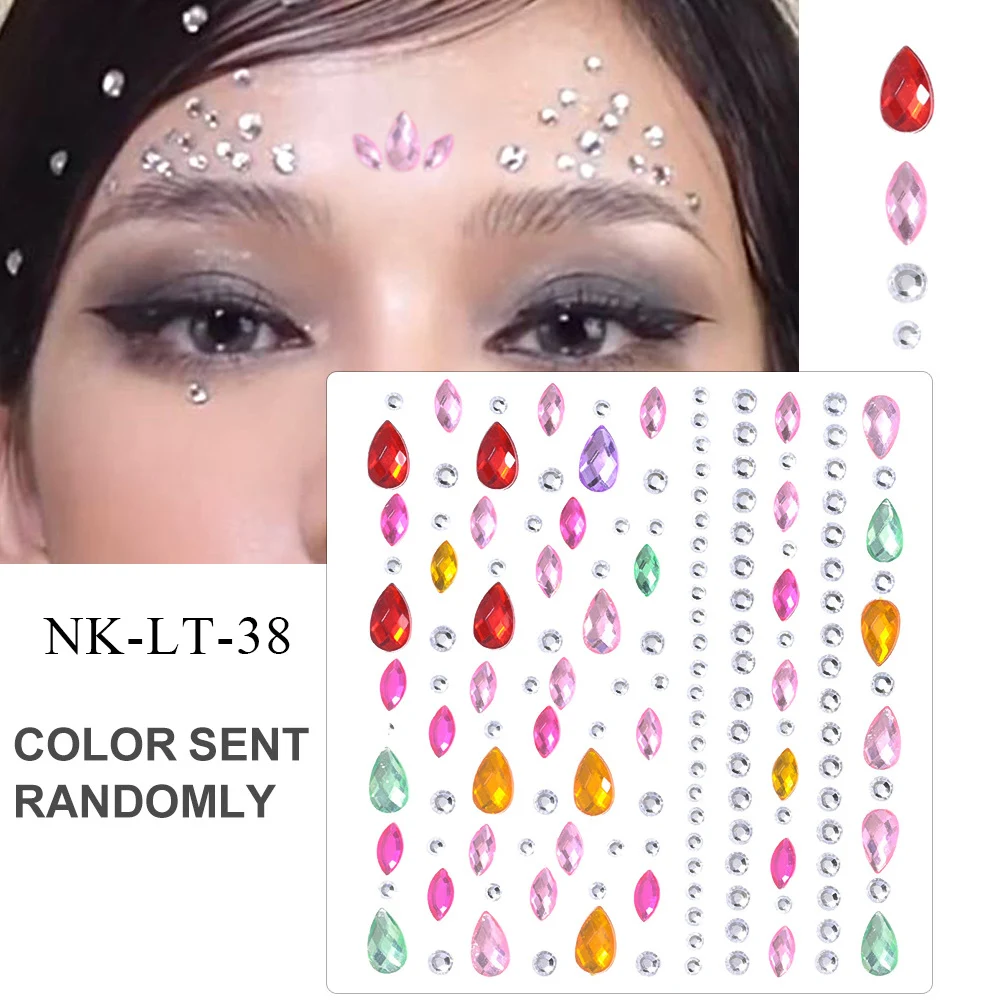 3D Face Jewels Facial Rhinestone Sticker Colorful Self Adhesive Crystal Tattoo Diamond Body Brow Makeup Mix Size Fairy Beauty