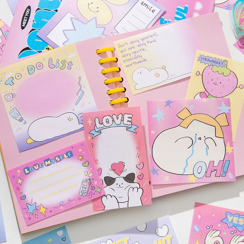 50 PCS Kawaii Cartoon Strawberry INS Sticky Notes Memo Pad Cute Message N Times Sticky Office Stationery Supply Journal Planner