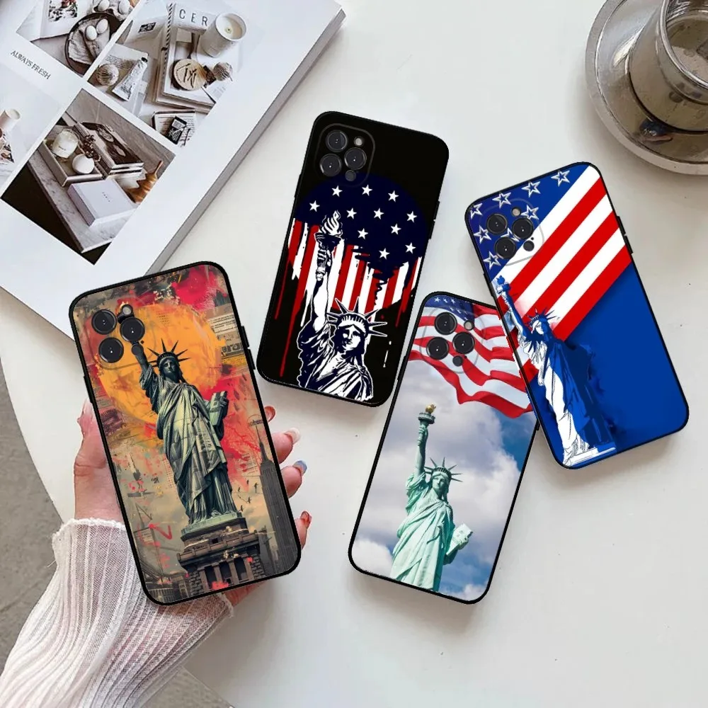 

S-Statue of L-Liberty Phone Case for IPhone 15,14,13,12,11 Pro Max Mini 8,7 Plus SE2 X XR XS MAX Silcone Soft Covers