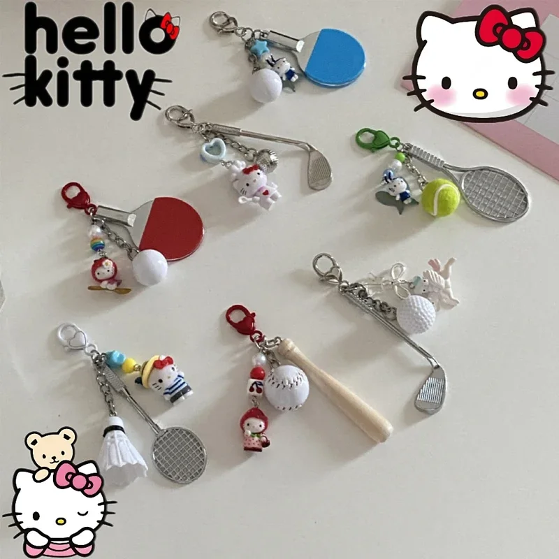 

Sanrio Cartoon Hello Kitty Keychain Cute Badminton Paddle Golf Baseball Sports Series Creative Pendant Backpack Decoration Gifts