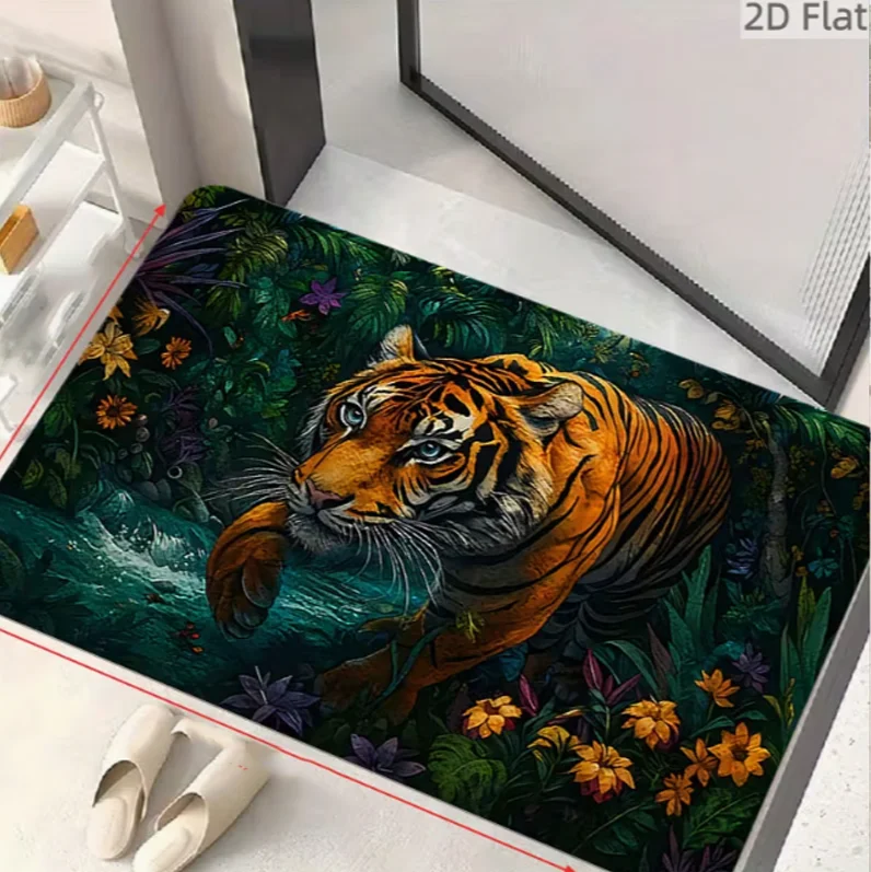 1pc Jungle Tiger Pattern Floor Mat Durable Lightweight Comfortable Suitable for Entrance Carpets Porch Pads Bedroom Carpets