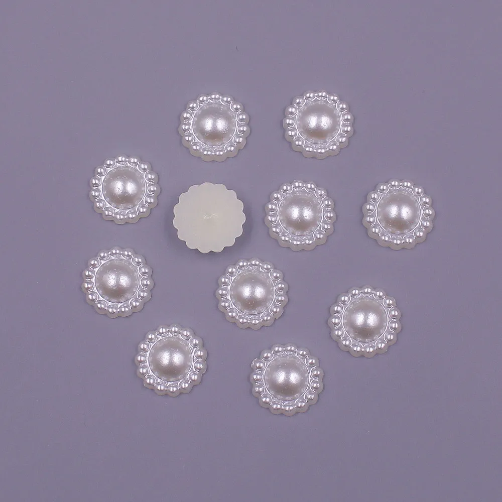 11MM 100pcs flower Shape Loose Beads ABS Imitation Half Round Pearl Flatback Beads DIY Jewelry Scrapbook Decoration