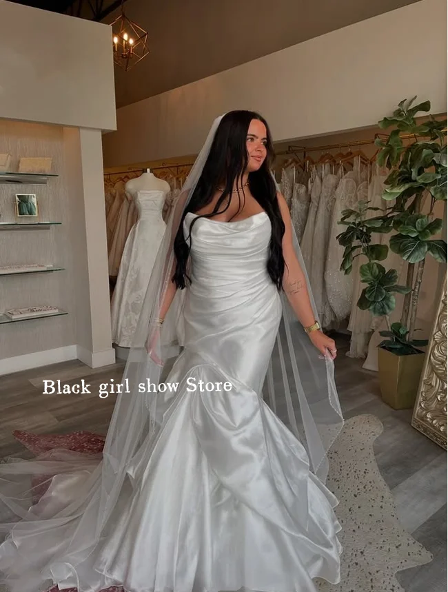 

Fashion Sheath Satin Mermaid Wedding Dress 2025 Summer Holiday Beach Micro Mermaid Customized Bridal Gowns فساتين سهرات