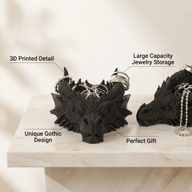 Coole Gothic-Drachenkopf-Tischdekoration, Dark Series Schmuckaufbewahrung, Heimdekoration, Geschenk – Detail 8