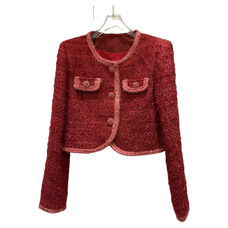 2025 Herbst neue ort helle Seide verdickte Wolloberbekleidung Damen Faion Knit Coquetti Sle runder Ne-Mantel