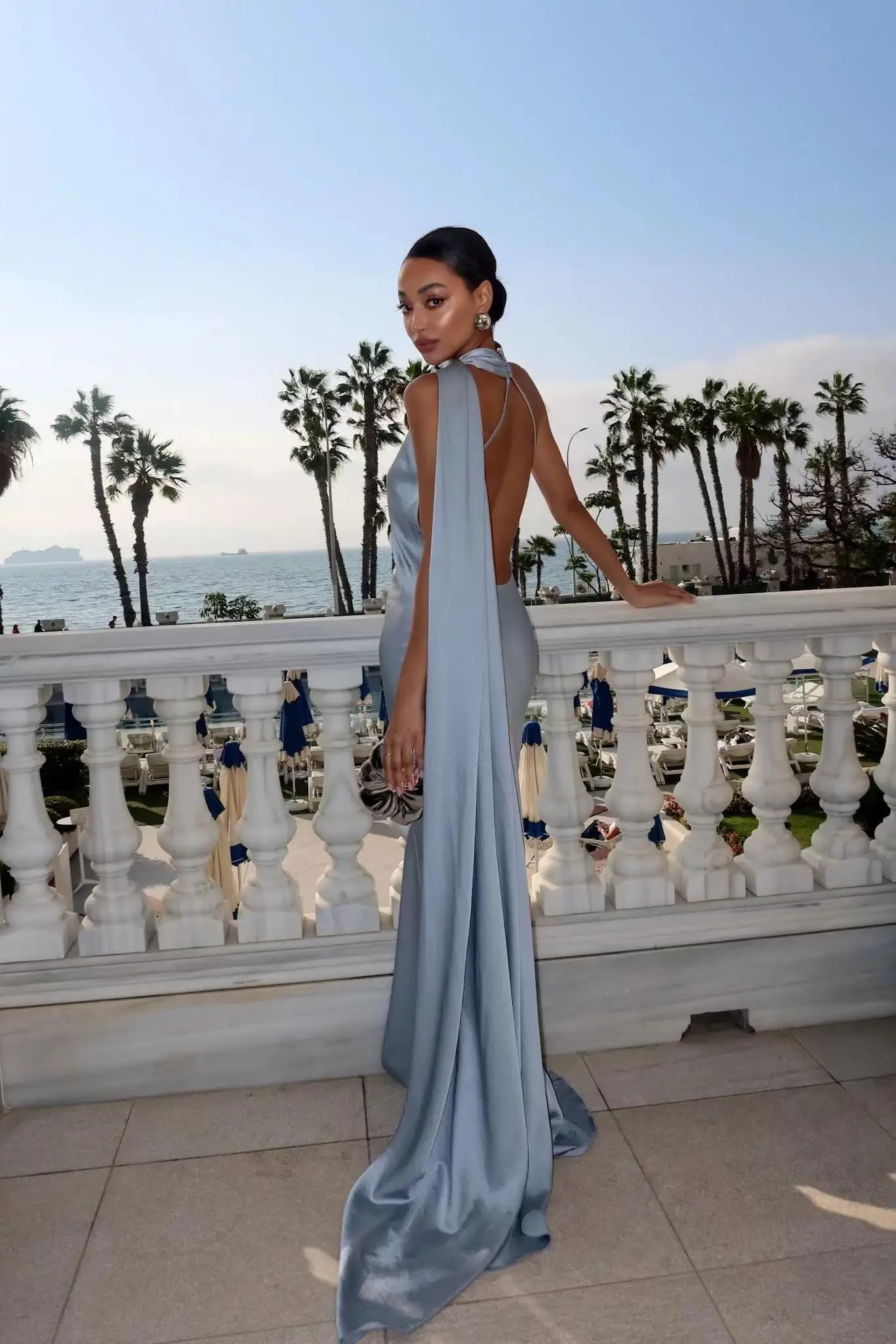Vestido largo de satén con cuello halter para mujer, sin espalda, informal, maxi, para noche, invitada de boda, blanco, azul, verde, verano, graduación, nuevo