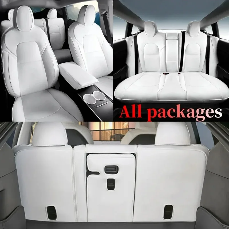 

Чехлы на сиденья для Tesla Model Y Highland 2025, полный комплект из искусственной кожи Nappa, мягкие дышащие защитные чехлы для подушек сидений, аксессуары