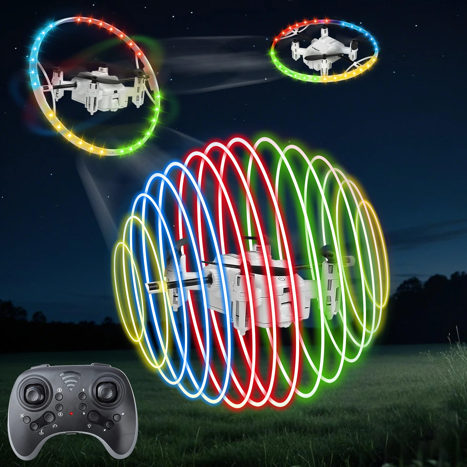 Drone telecomandato 1 chiave di ritorno con luce a LED rotazione di 360 gradi 2.4G Dron elettrico Quadcopter giocattoli regali per 14+ bambini