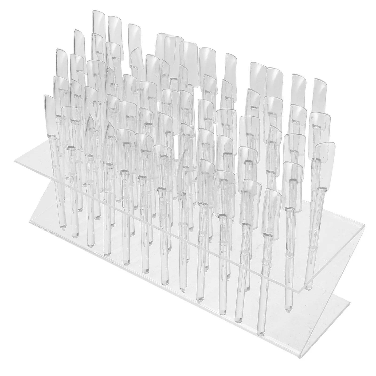 

Nail Polish Display Rack Portable Compact Z Shaped 64 Slot Organizer Nail Polish Tester Sticks Clear Nails Tip Palette