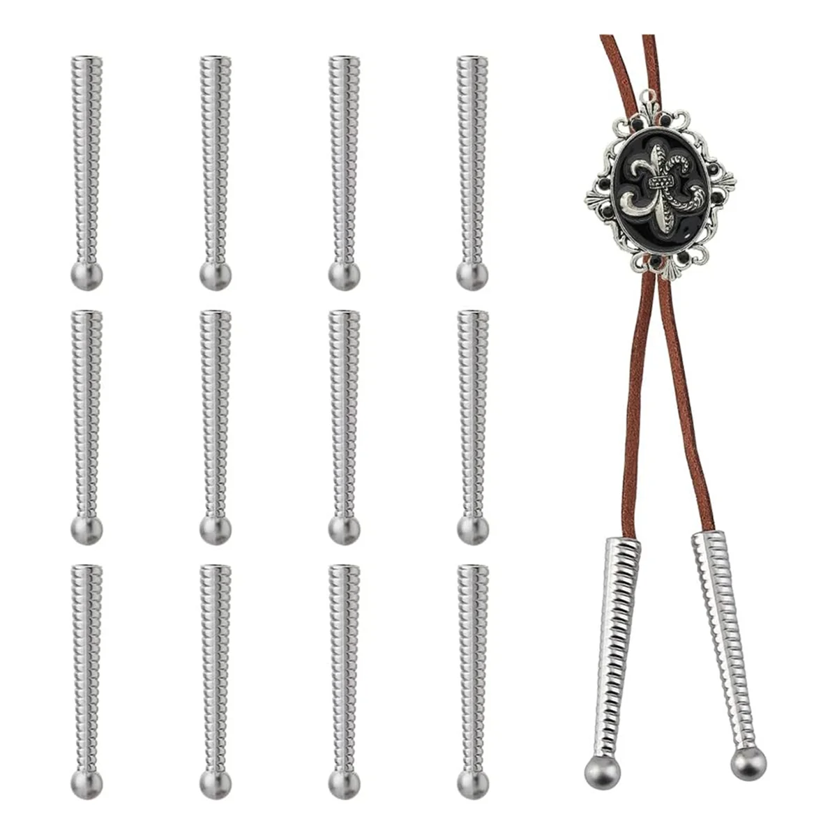 ABQR 20Pcs Silver Bolo Tie Tips End Caps Long Alloy Cord Ends Bolo Tie Tips Bolo Cap Replacement Findings for Bolo Tie